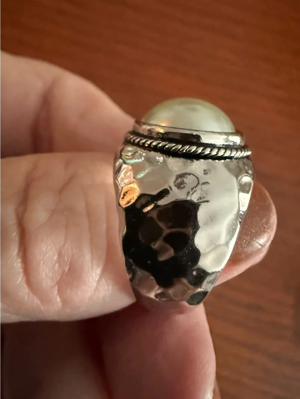 Premier Designs Silver Ring with Pearl-Like Cream Cabochon
